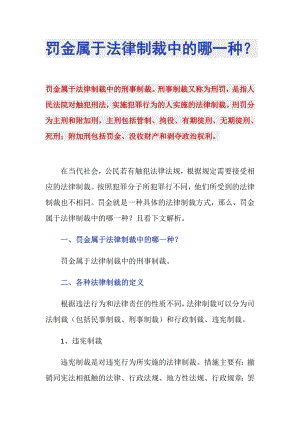 罰金屬于法律制裁中的哪一種？