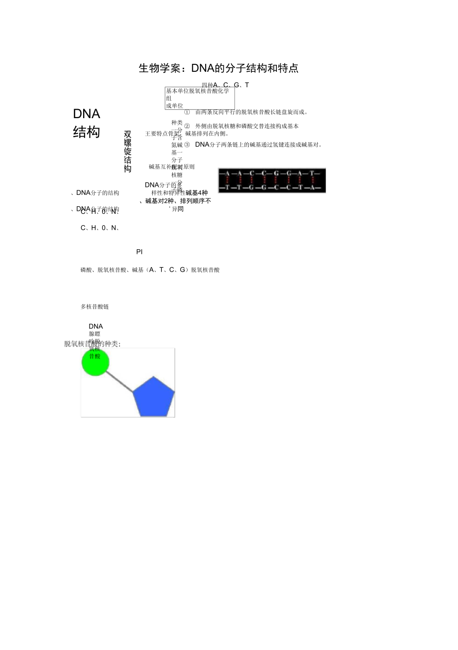 《DNA的分子結構和特點》學案1(浙教版必修2)_第1頁