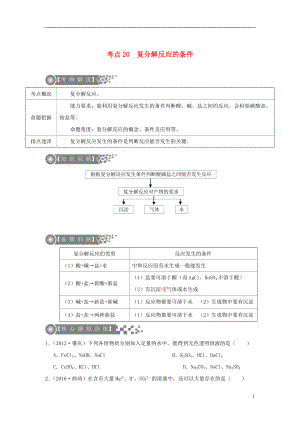 （广东专版）2017年中考化学二轮复习 考点20 复分解反应的条件学案（无答案）