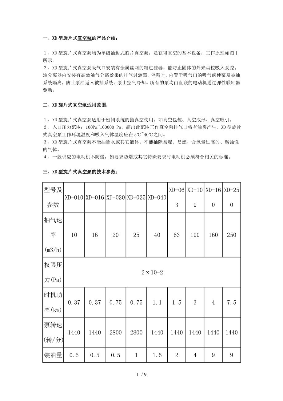 XD型旋片式真空泵的產(chǎn)品介紹_第1頁