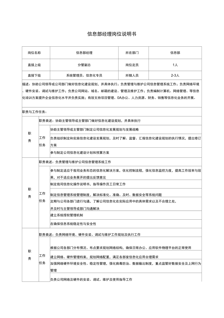 信息部岗位说明书_第1页