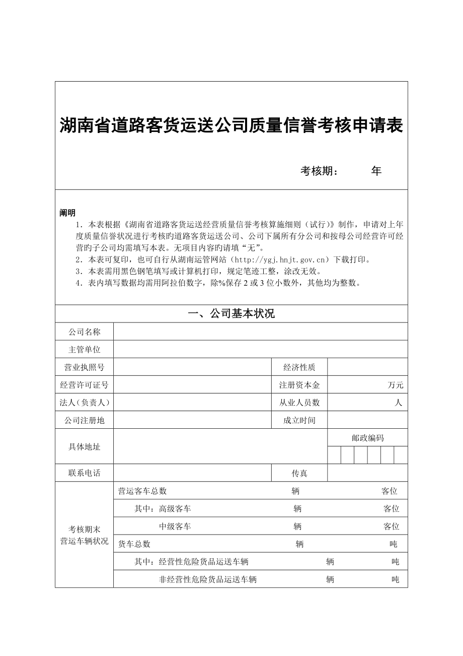 湖南省道路客货运输企业质量信誉考核申请表_第1页