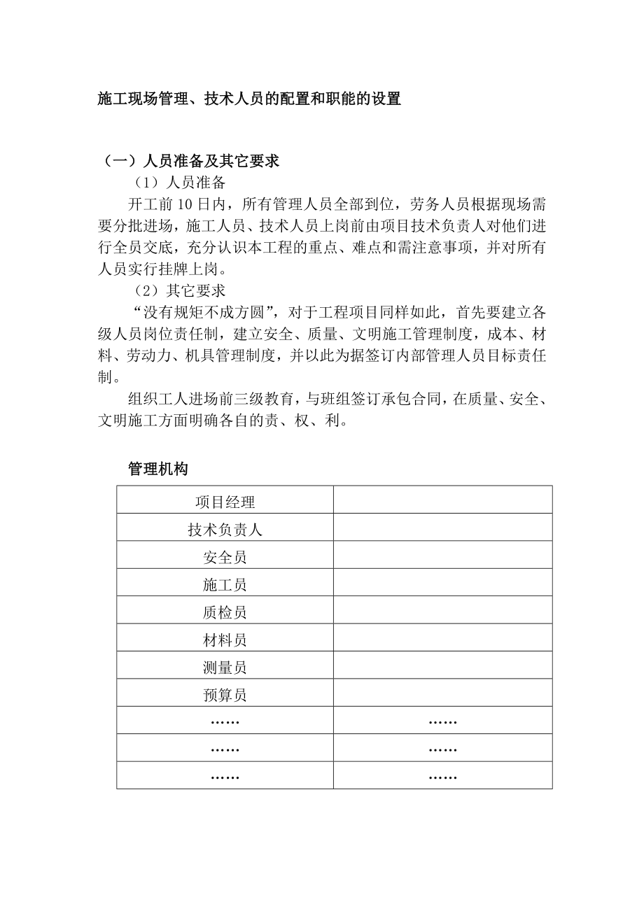 u施工现场管理技术人员的配置和职能的设置_第1页