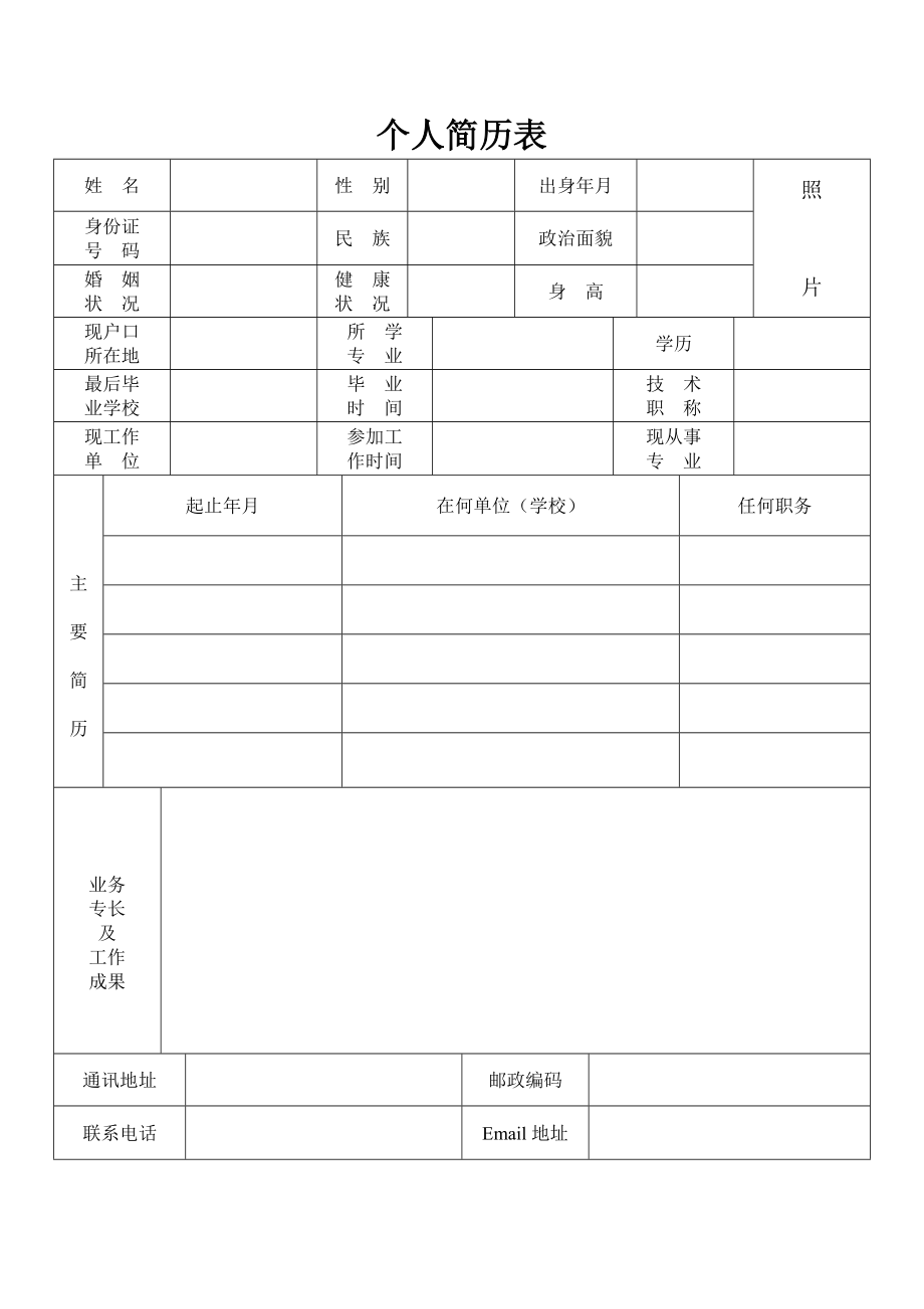 标准的个人简历表格[空白]_第1页