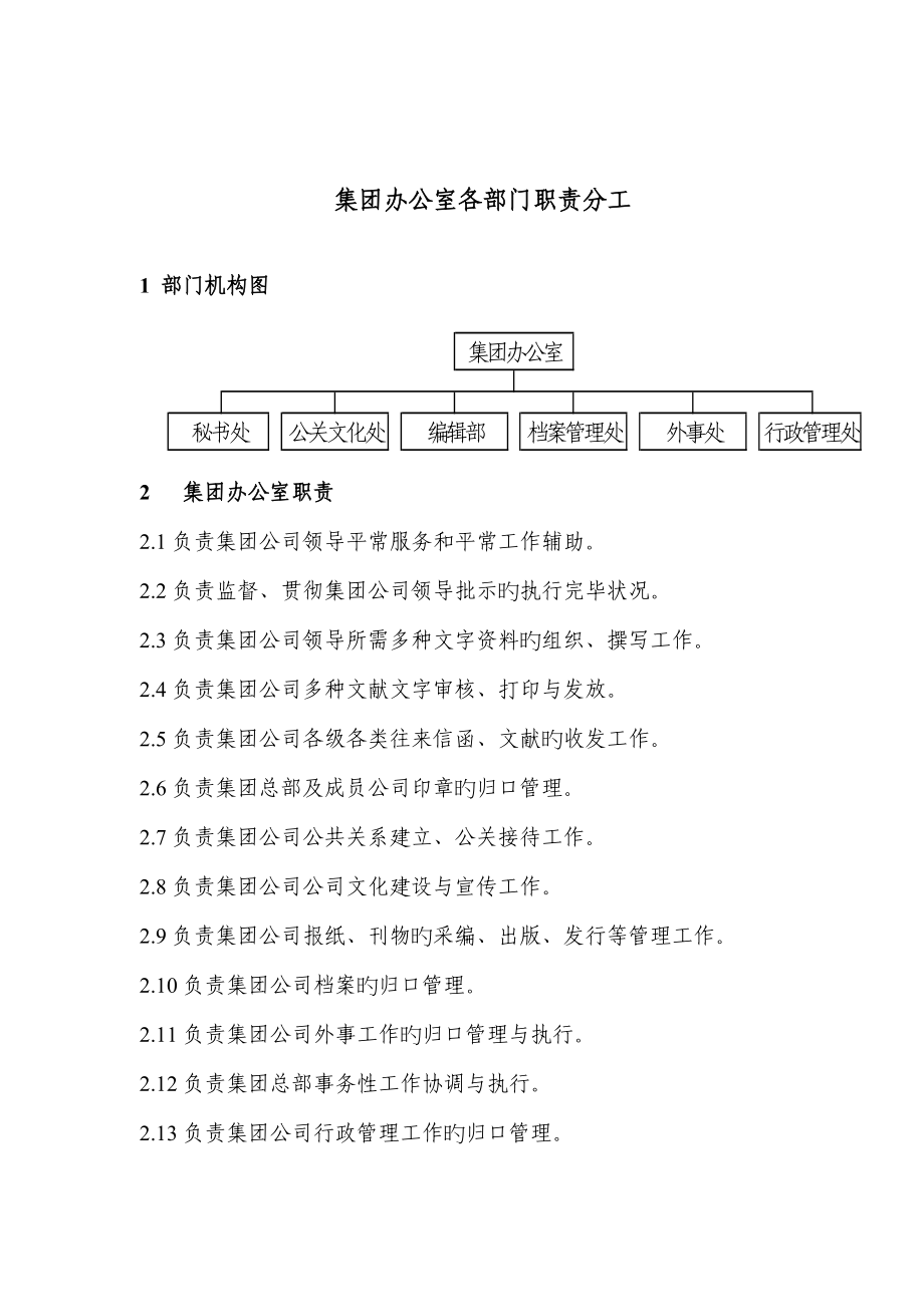 集团办公室各部门职责分工_第1页