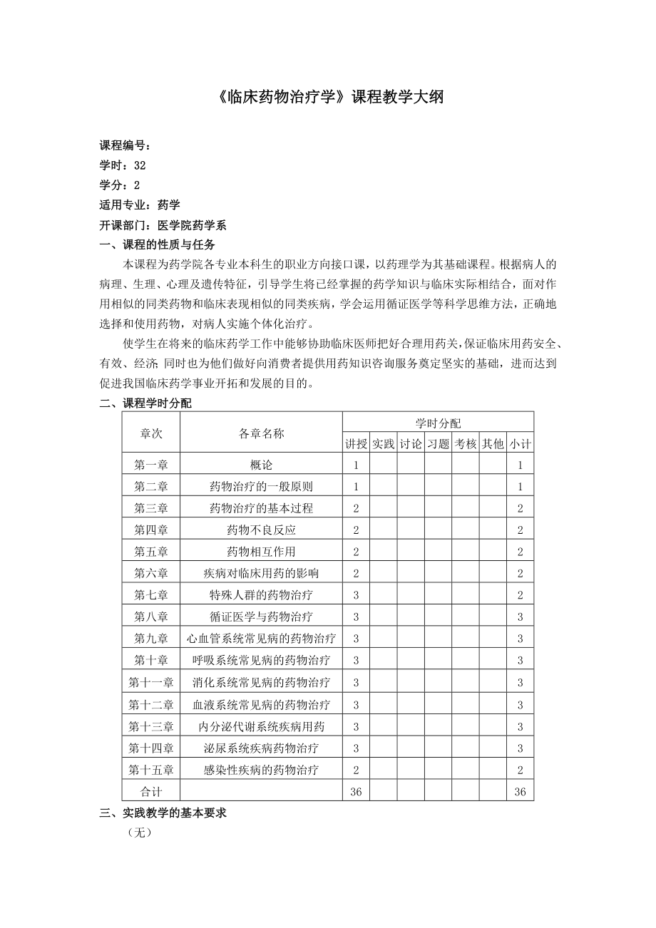 《臨床藥物治療學(xué)》教學(xué)大綱(共7頁(yè))_第1頁(yè)