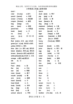 新版PEP小学英语(3-6年级)单词表--打印