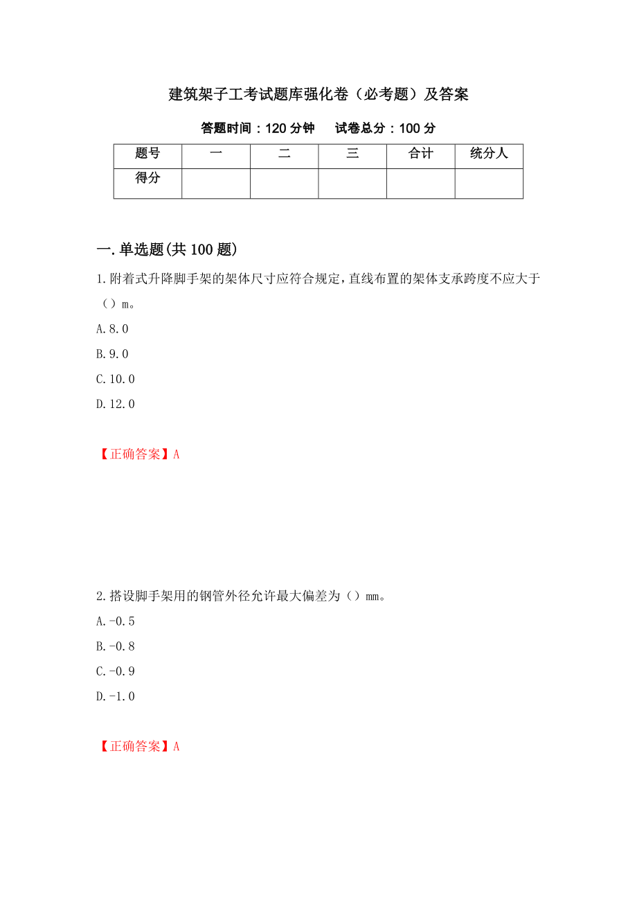 建筑架子工考试题库强化卷（必考题）及答案16]_第1页