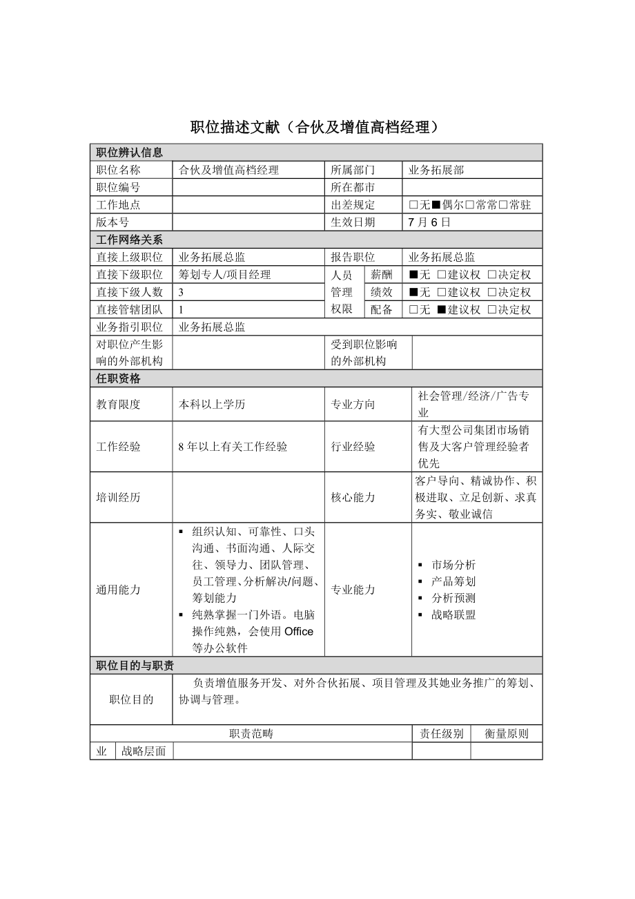 合作及增值高级经理职务描述_第1页