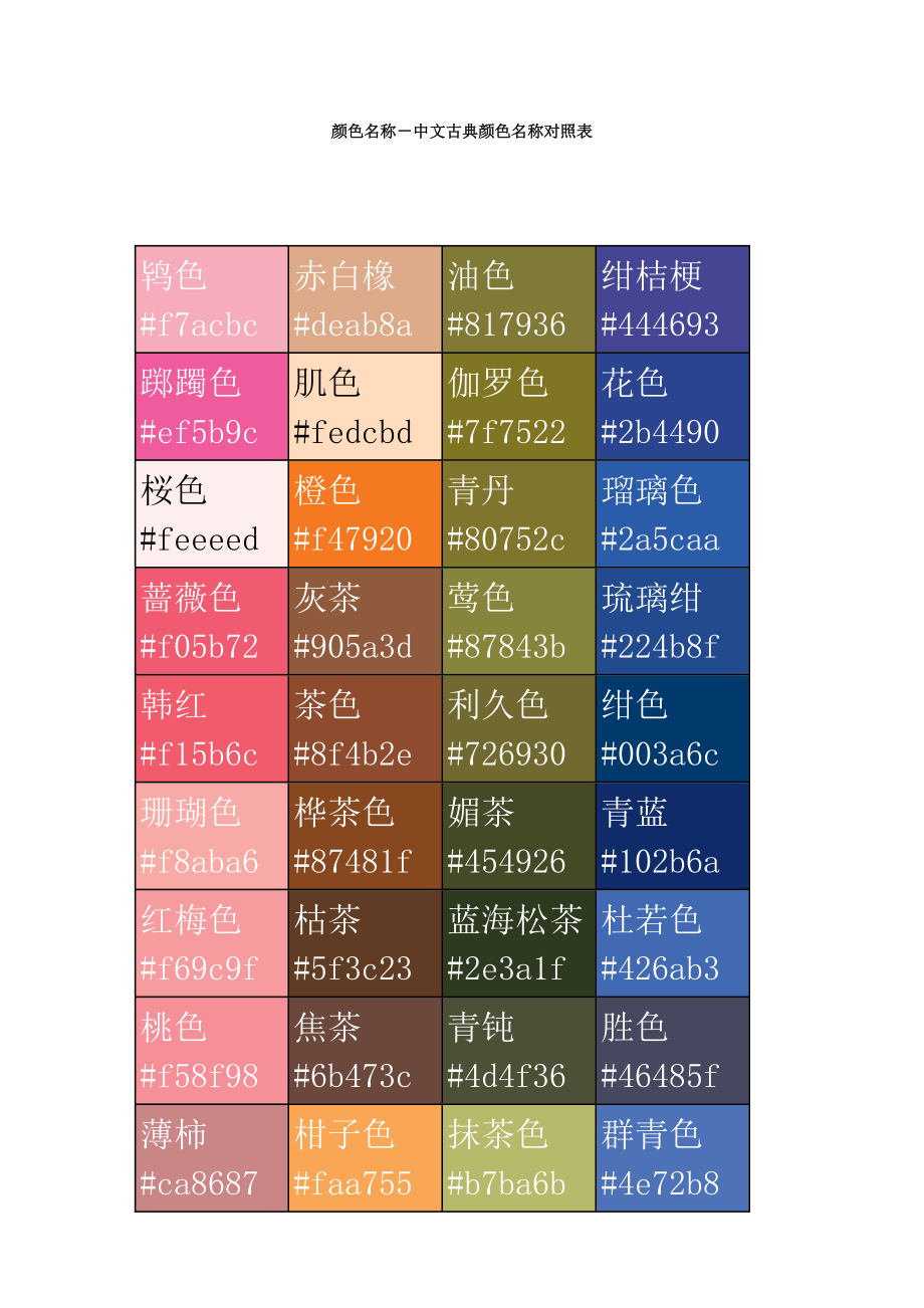 颜色名称中文古典颜色名称对照表_第1页