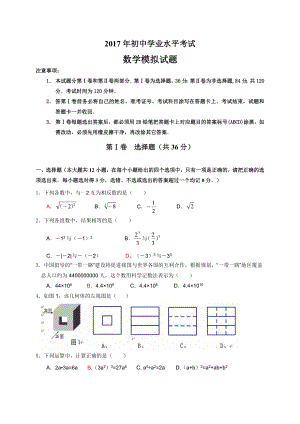 山东省潍城区届九级下学业水平模拟考试数学试题含答案