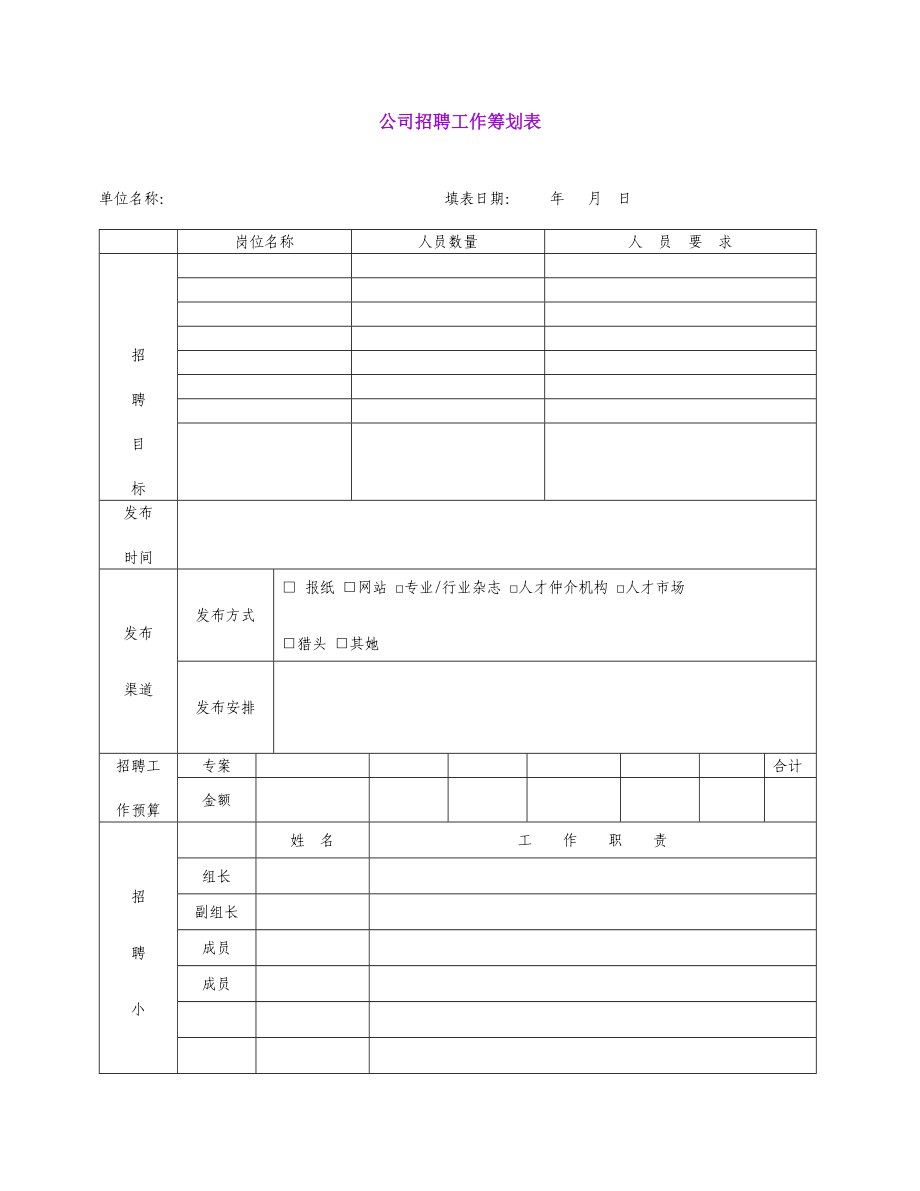 企业人事招聘工作计划表_第1页