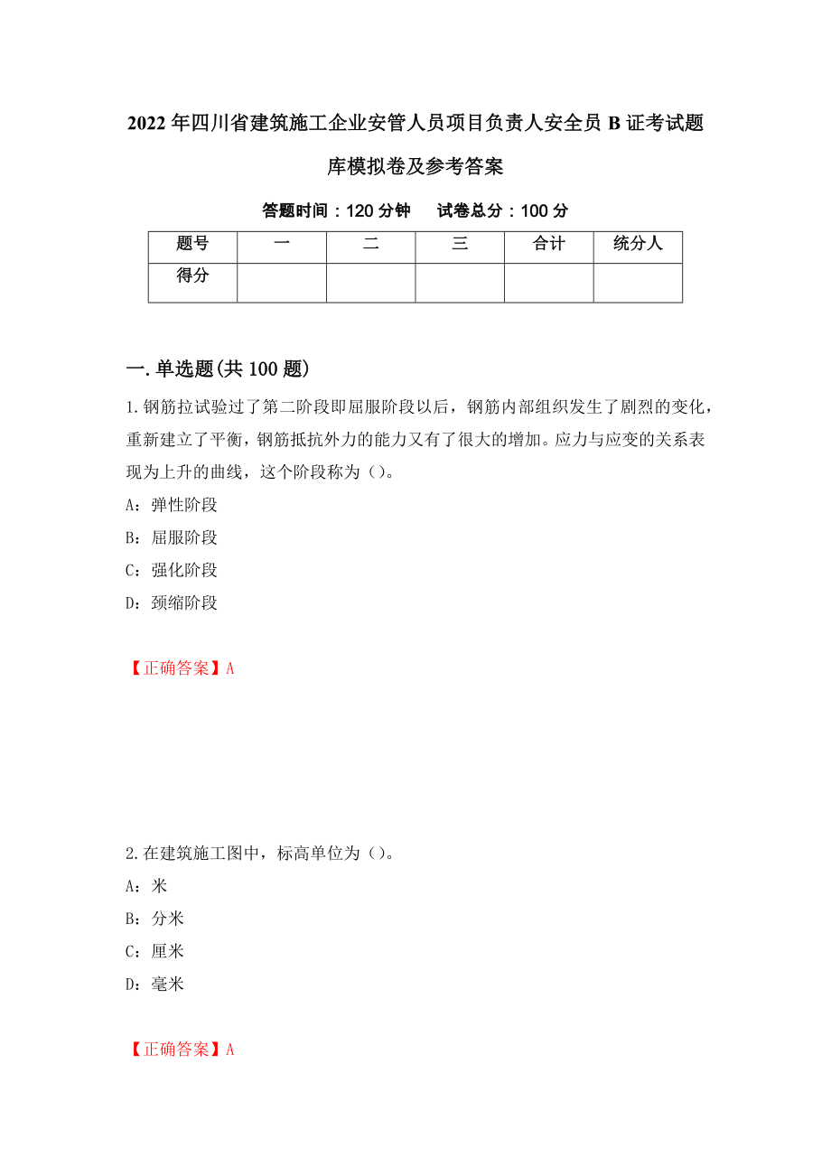 2022年四川省建筑施工企业安管人员项目负责人安全员B证考试题库模拟卷及参考答案[90]_第1页