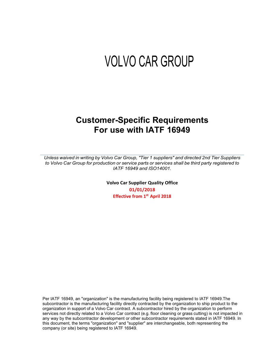 Volvo-Cars-Customer-Specific-Requirements-IATF16949-2018.01.01沃尔沃IATF16949顾客特殊要求(共10页)_第1页