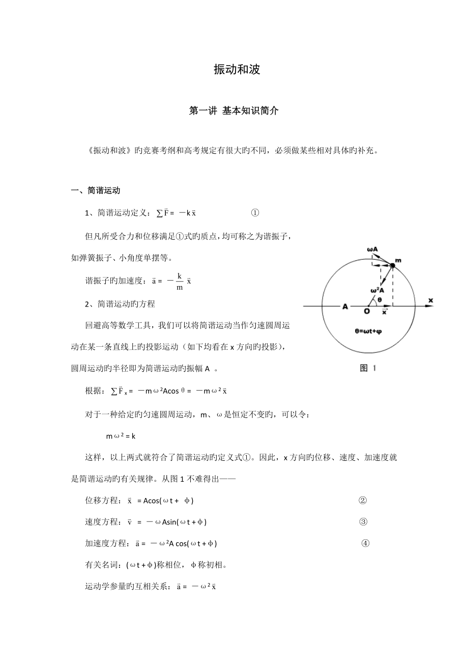 2022高中物理自主招生教程振动和波_第1页