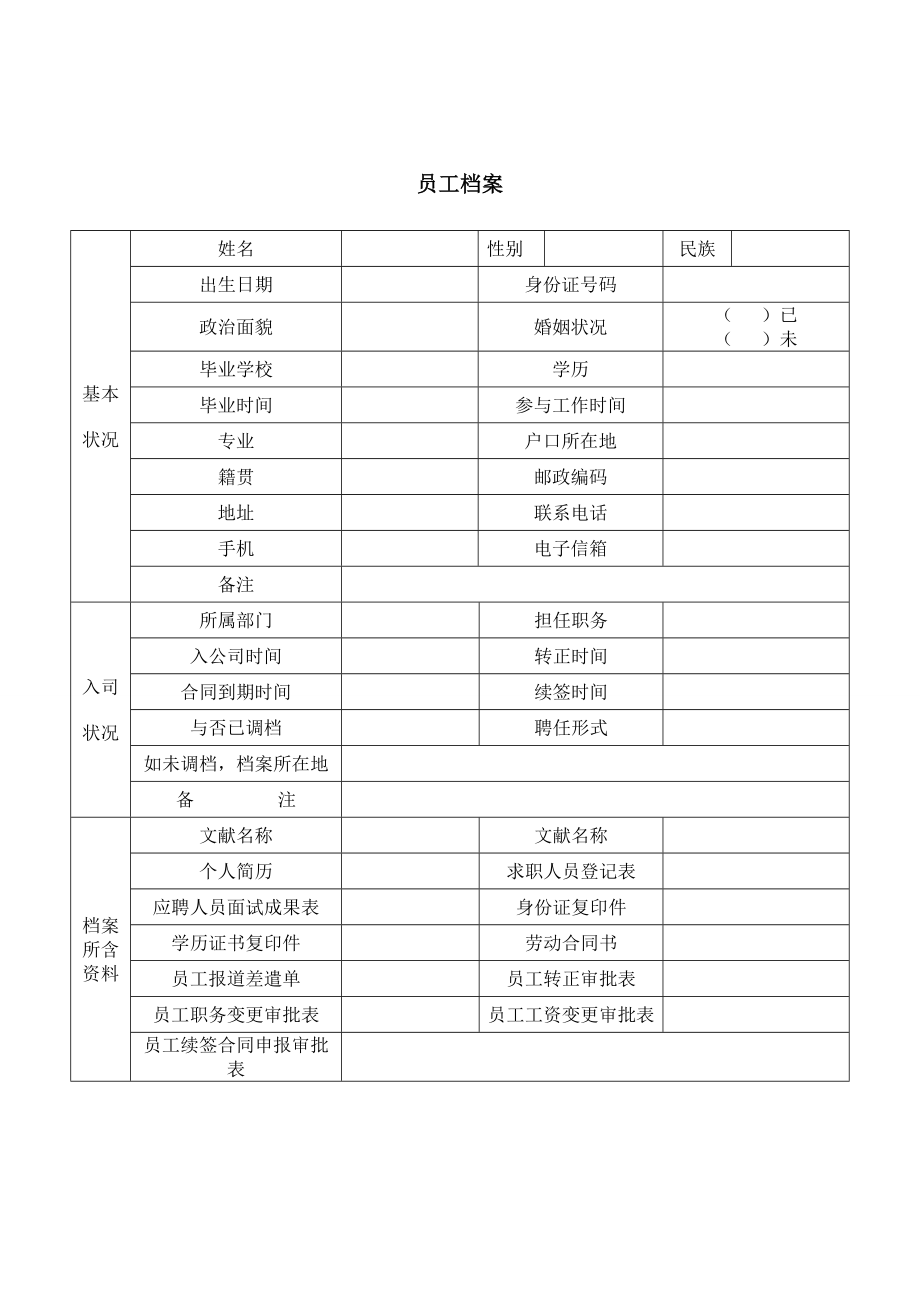 企业员工档案管理表_第1页