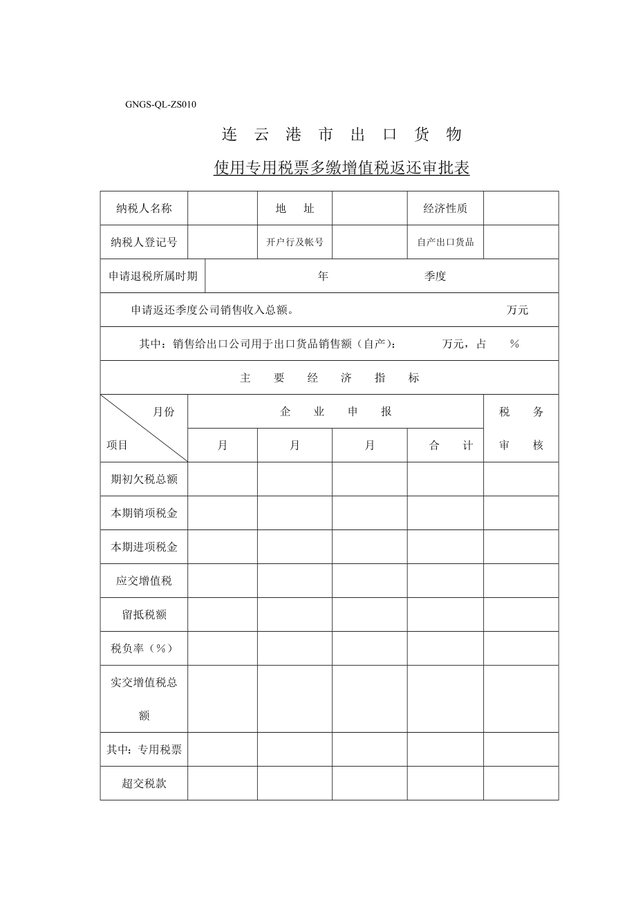 企业使用专用税票多缴增值税返还审批表_第1页