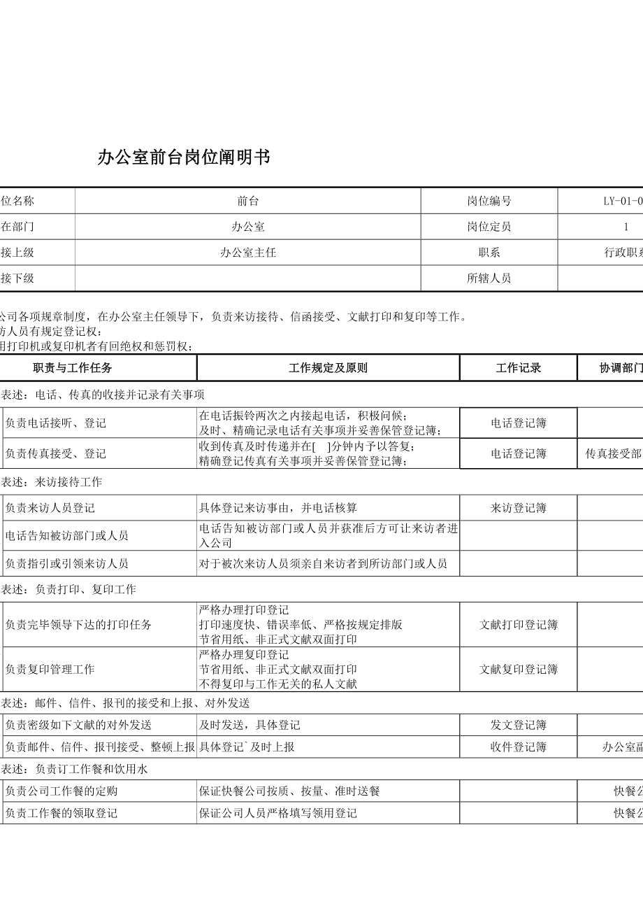 办公室前台岗位描述_第1页