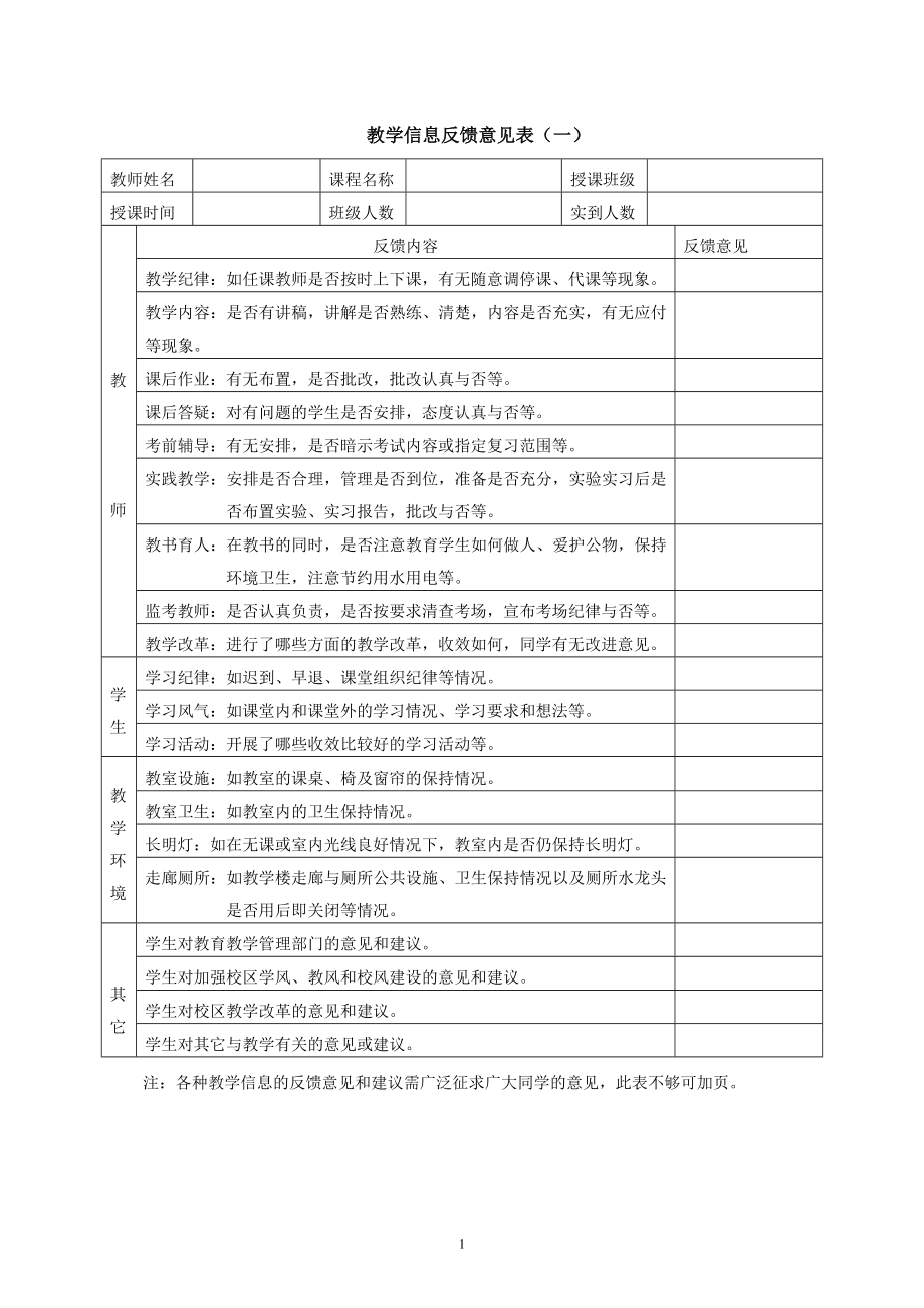 教学信息反馈意见表（一）_第1页