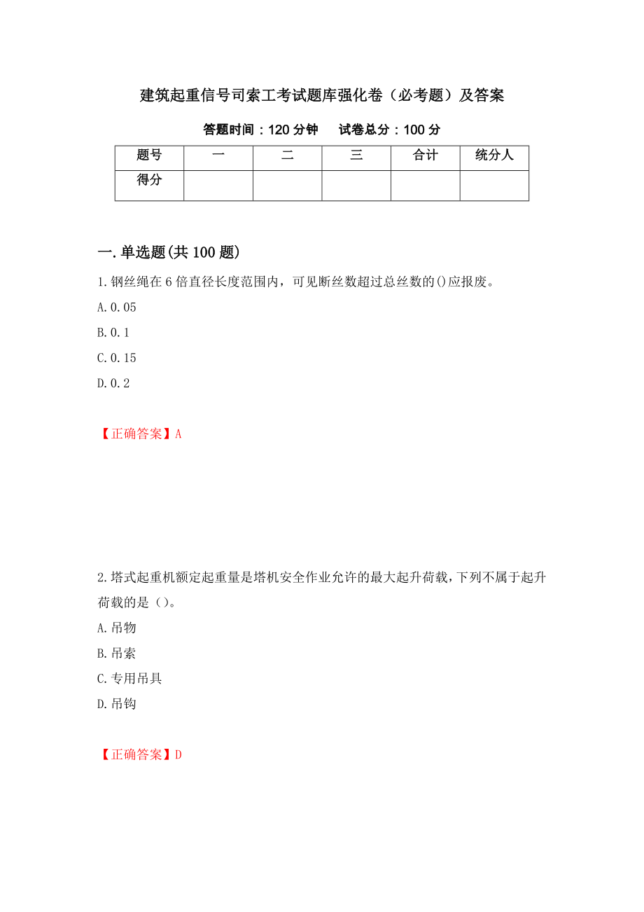 建筑起重信号司索工考试题库强化卷（必考题）及答案44]_第1页