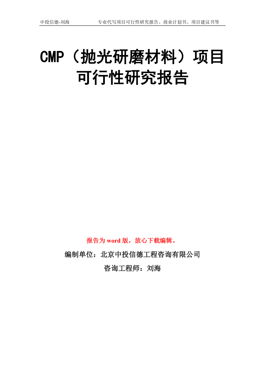 CMP（抛光研磨材料）项目可行性研究报告模板_第1页