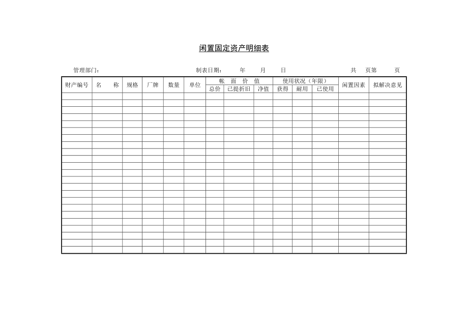 闲置固定资产明细表_第1页