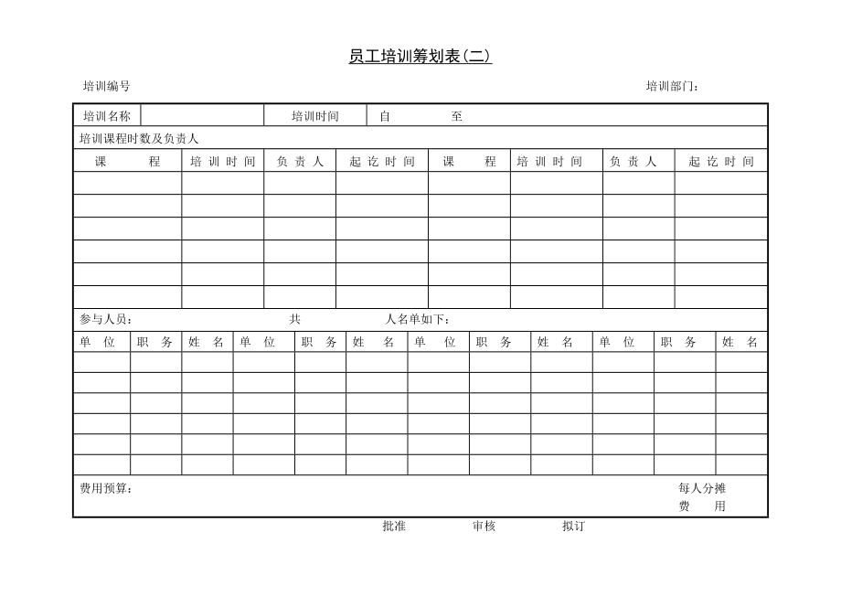 第四節(jié) 員工培訓(xùn)計劃表_第1頁