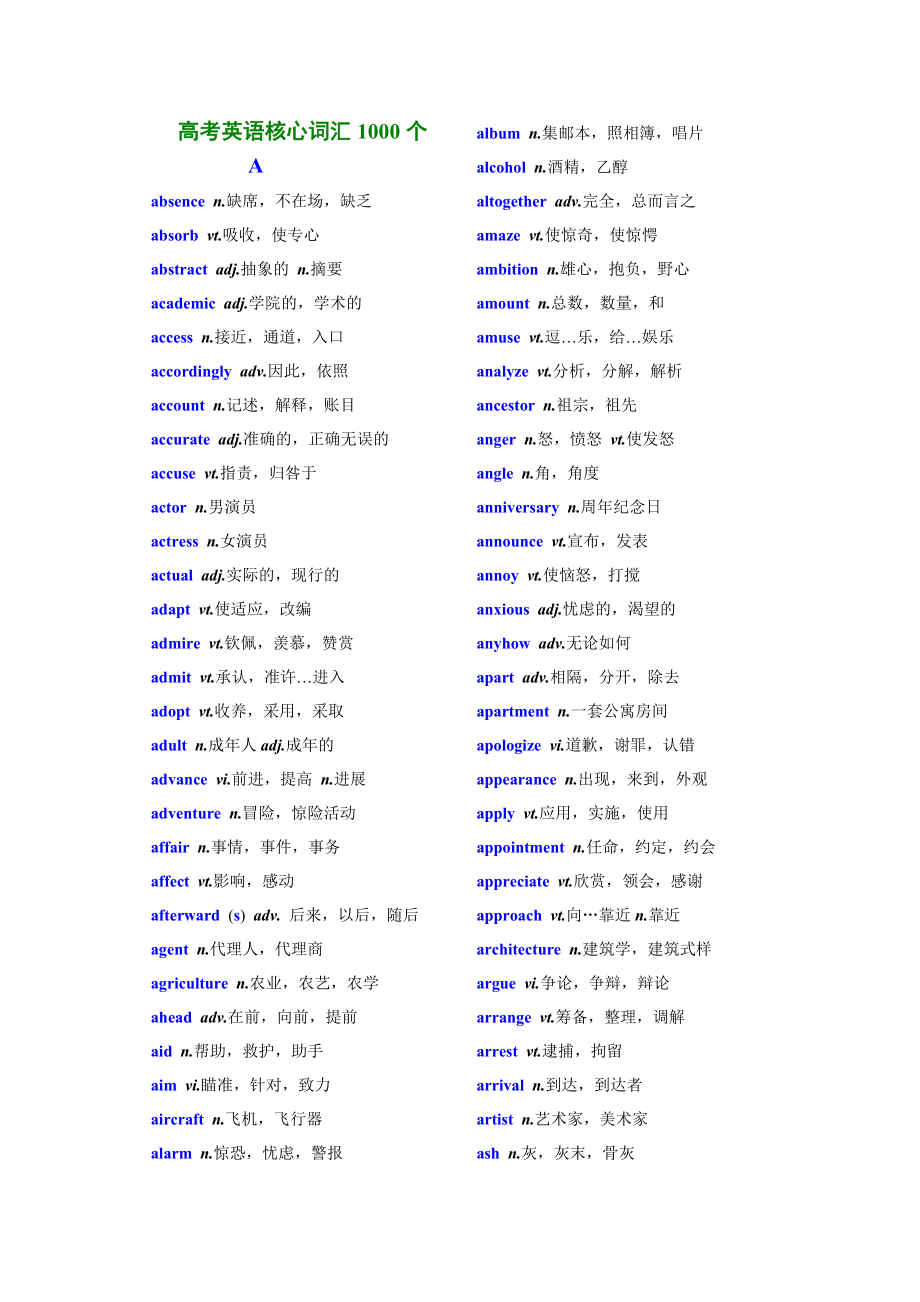 高考英语核心词汇1000个_第1页