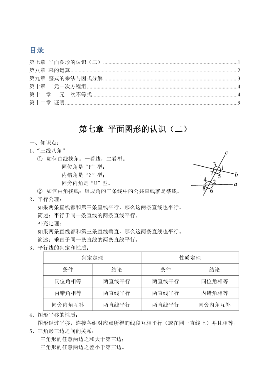 七年级下册数学期末考试知识点总结_第1页