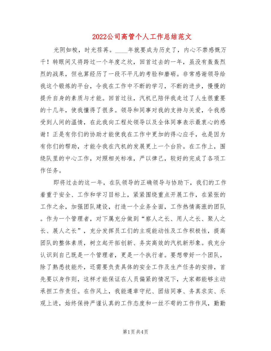 2022公司高管个人工作总结范文_第1页