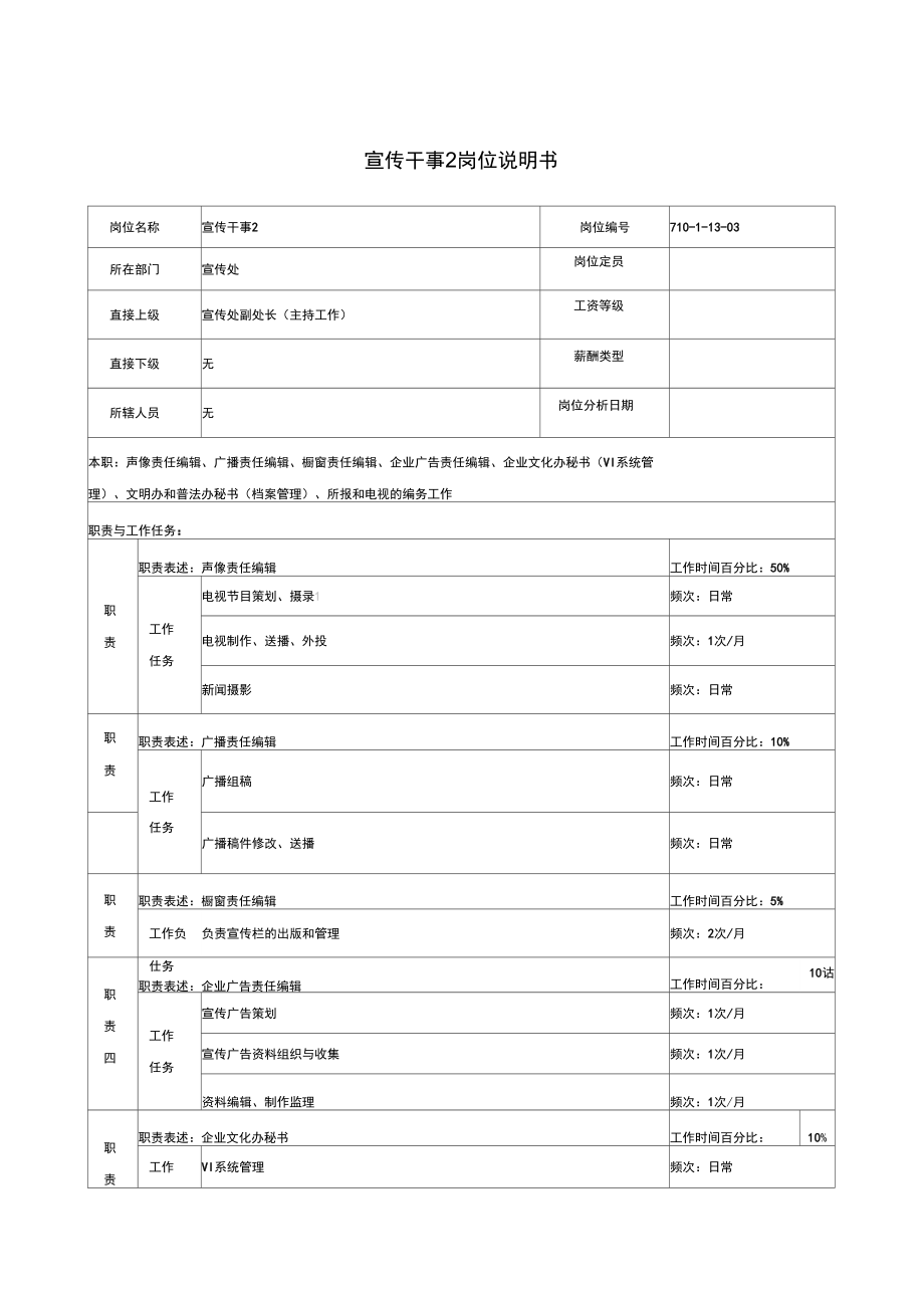 宣传干事2岗位说明书_第1页