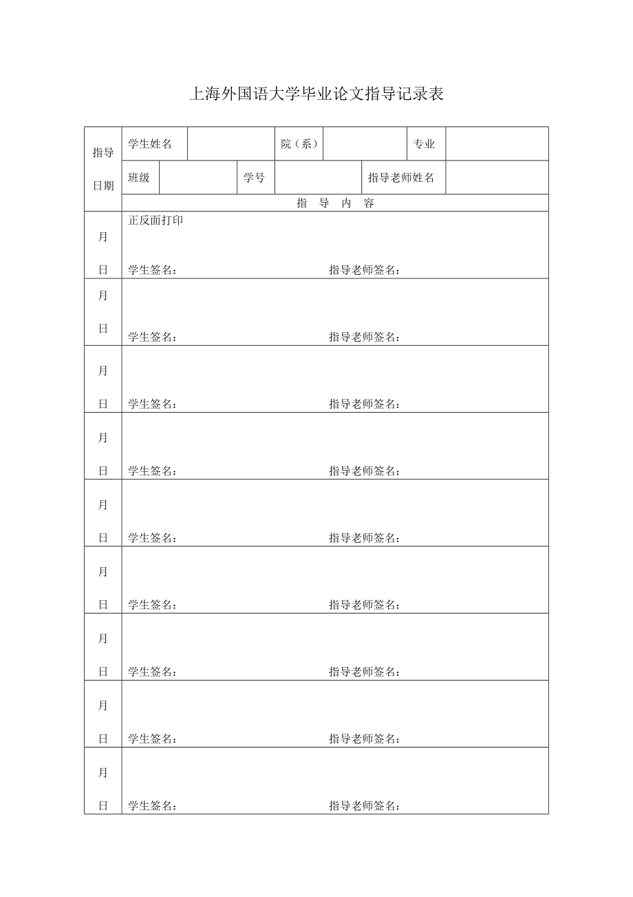 上海外国语大学毕业论文指导记录表_第1页