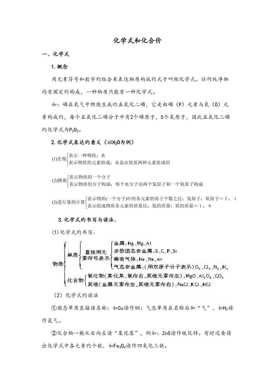 2022课题4化学式与化合价知识点练习_第1页