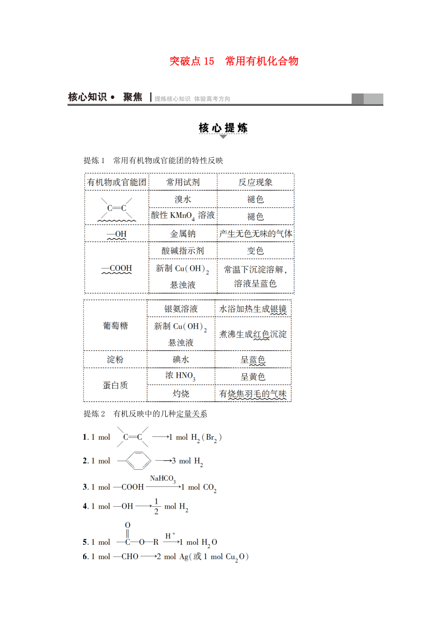 通用版高三化学二轮复习第1部分专题3元素及其化合物突破点15常见有机化合物_第1页