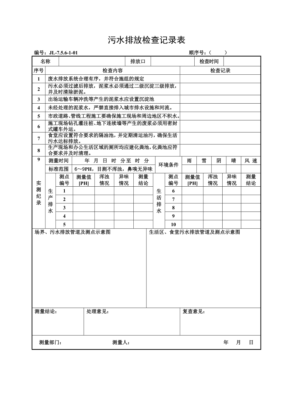 污水排放检查记录表(共1页)_第1页