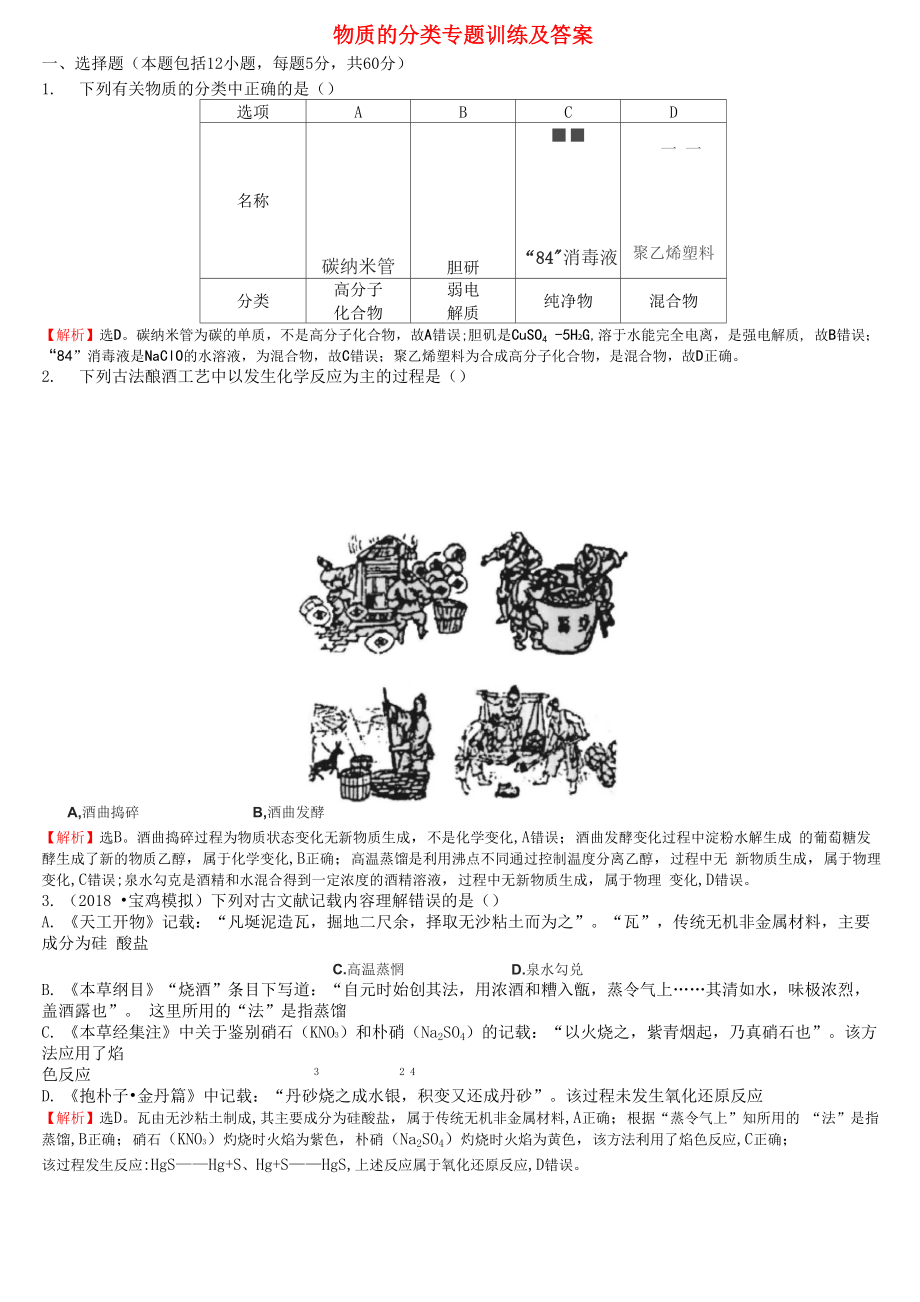 物质的分类 专题训练及答案_第1页