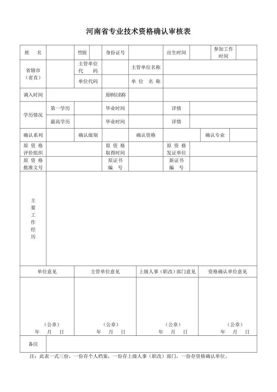 河南省专业技术资格确认审核表_第1页