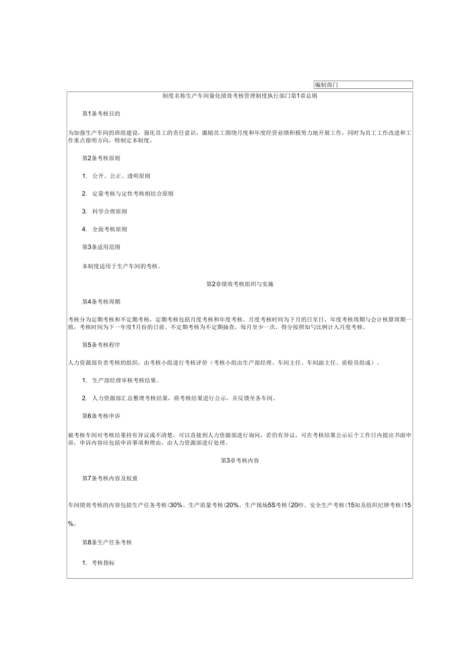 生产车间量化考核方案_第1页