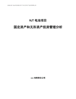 HJT电池项目固定资产和无形资产投资管理分析