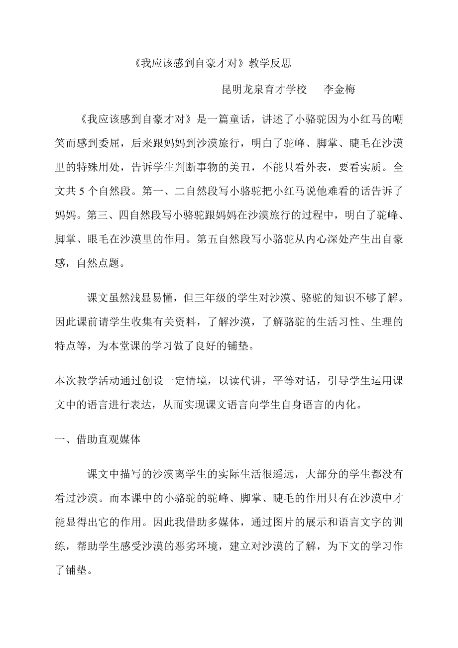 《我应该感到自豪才对》教学反思_第1页