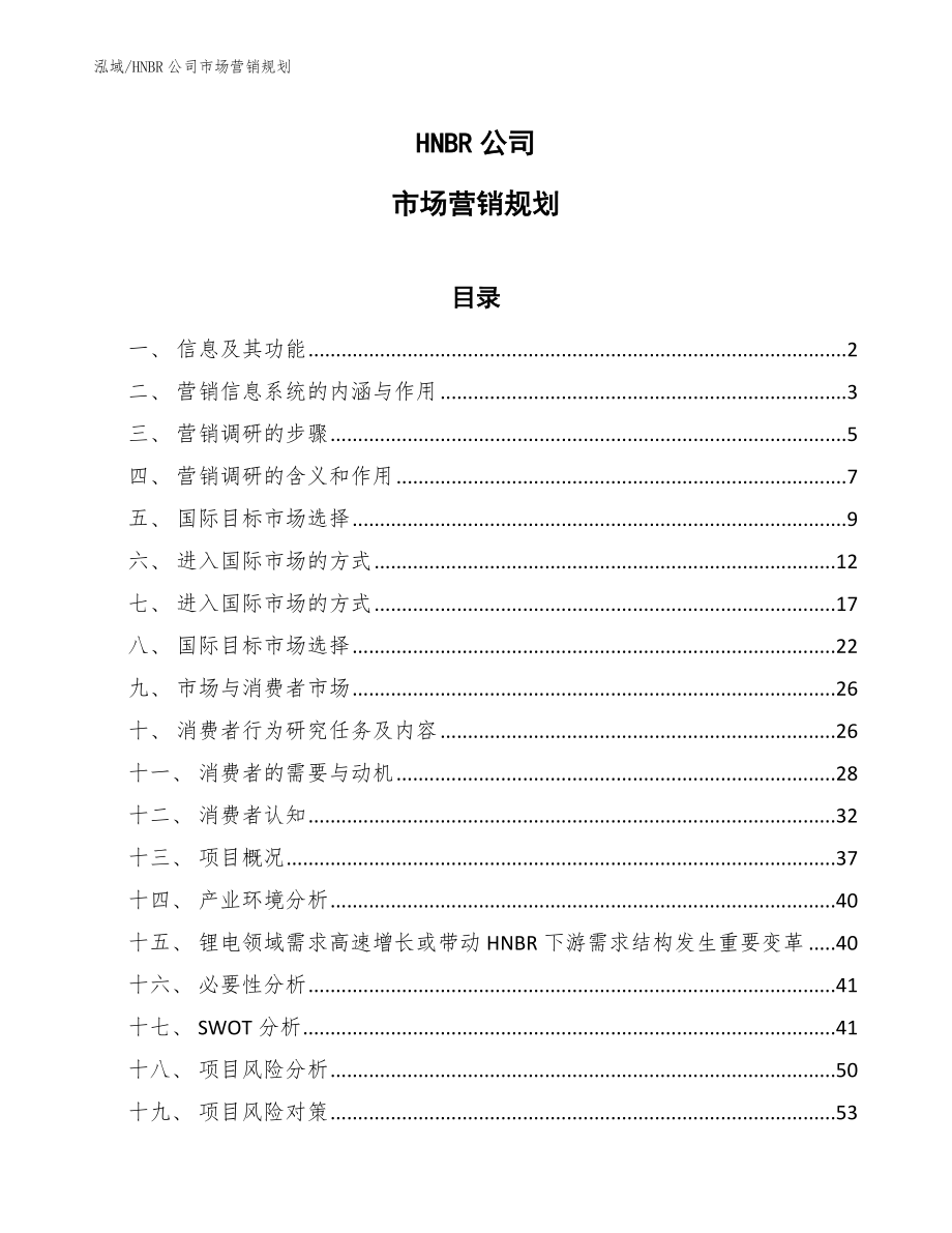 HNBR公司市场营销规划_第1页