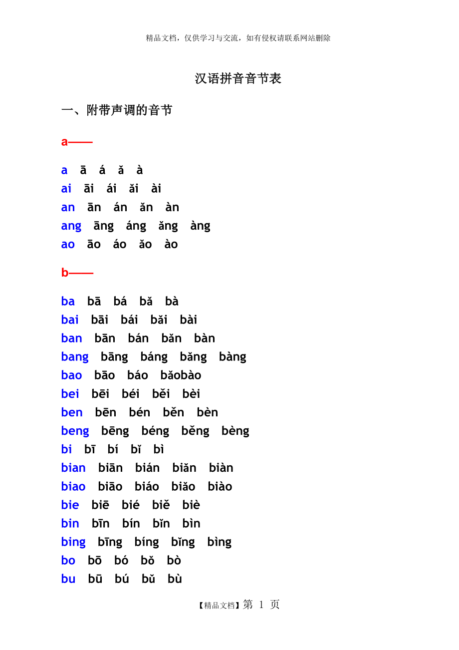 汉语拼音音节表(带声调音节)_第1页