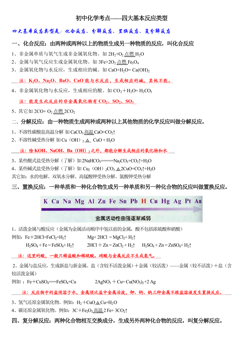 初中化学四大基本反应类型_第1页