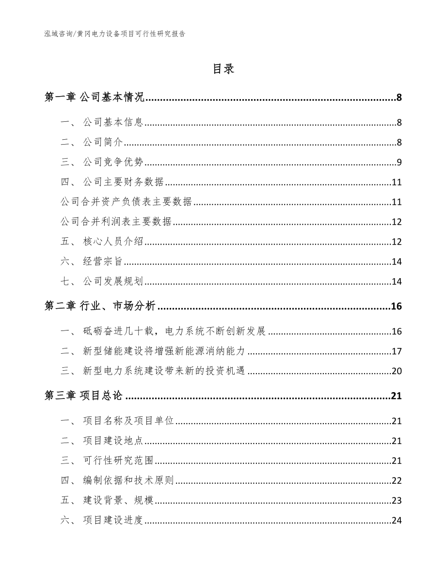 黄冈电力设备项目可行性研究报告_第1页