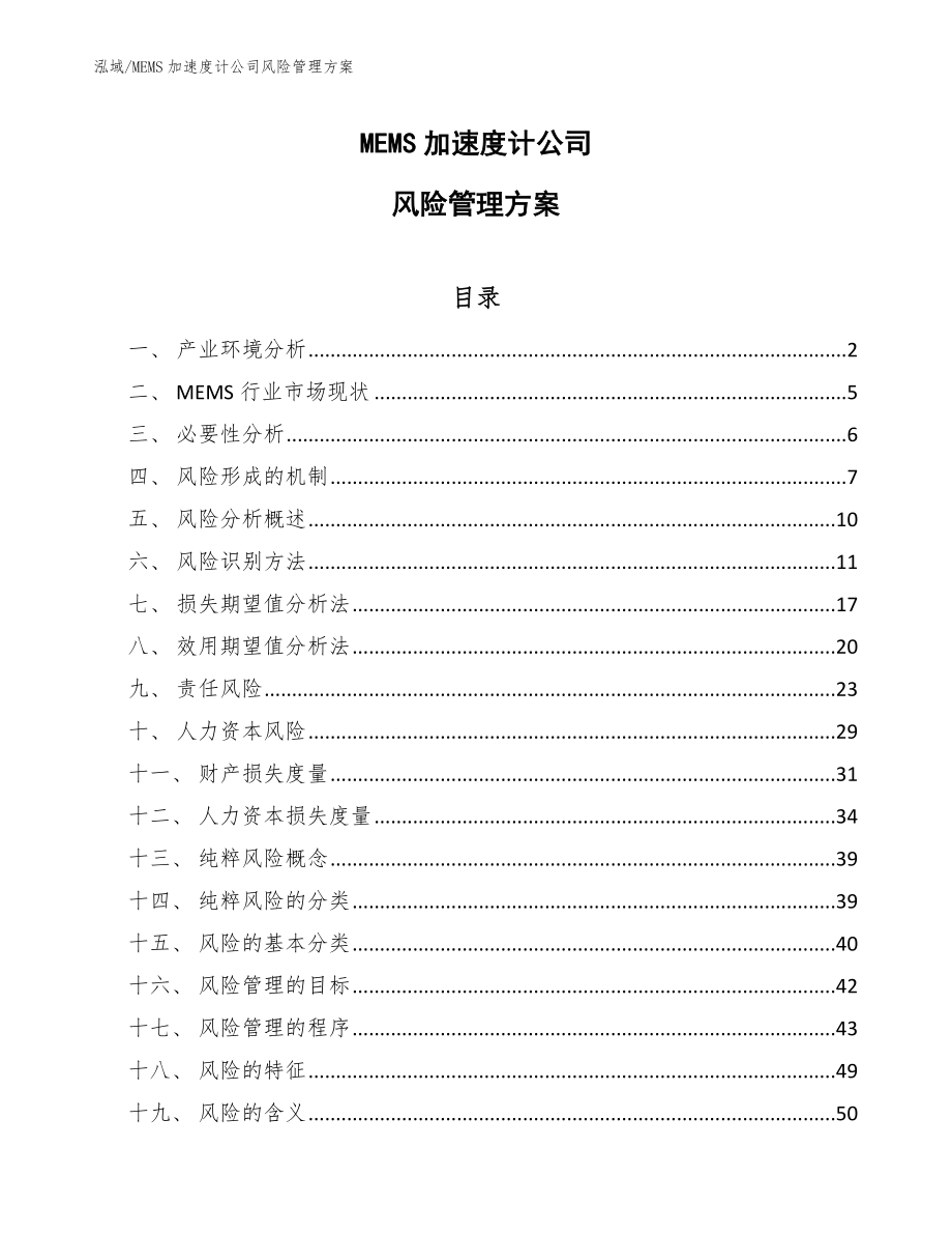 MEMS加速度计公司风险管理方案_参考_第1页