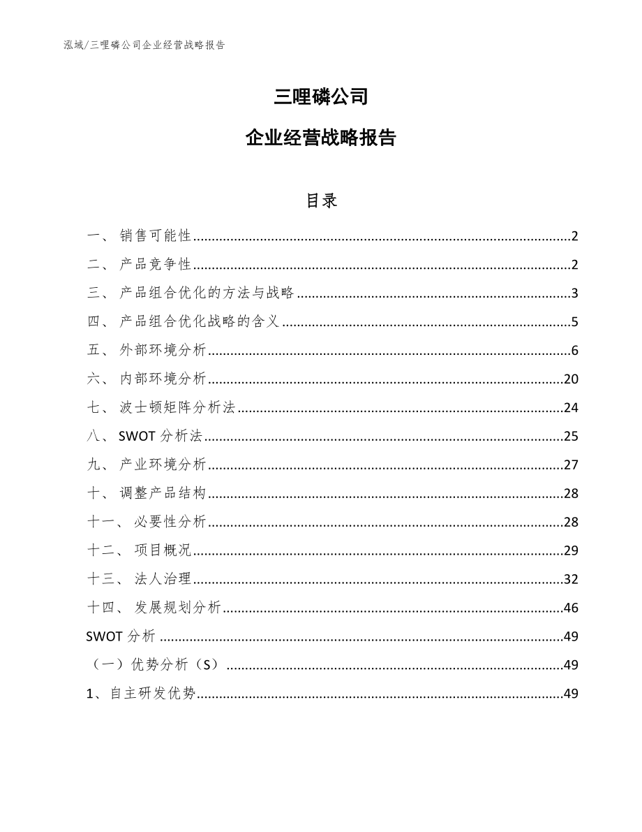 三哩磷公司企业经营战略报告【参考】_第1页