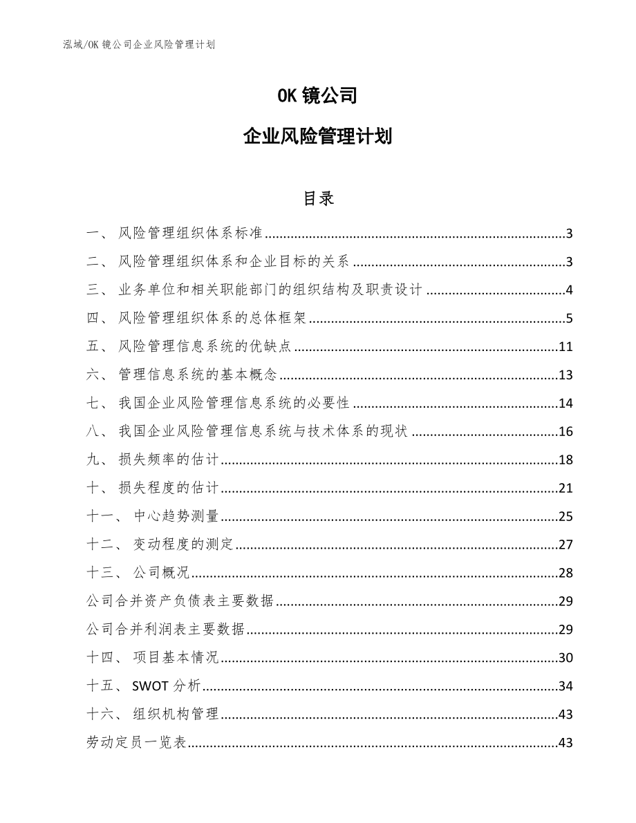 OK镜公司企业风险管理计划_参考_第1页