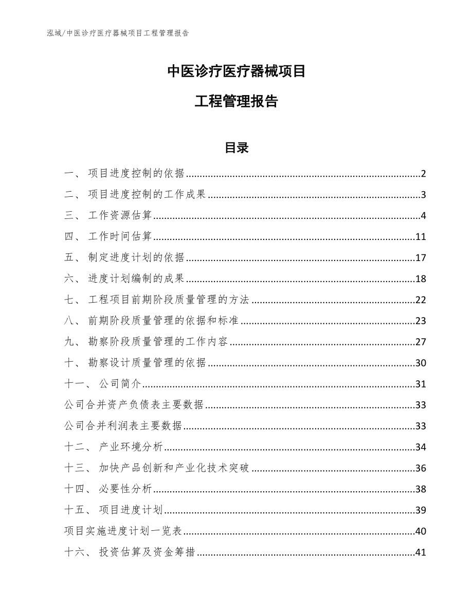 中医诊疗医疗器械项目工程管理报告_参考_第1页