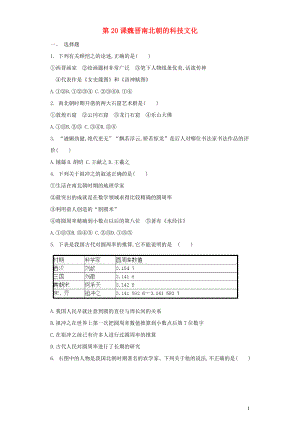 2019秋七年級(jí)歷史上冊(cè) 第四單元 三國(guó)兩晉南北朝時(shí)期：政權(quán)分立與民族融合第20課 魏晉南北朝的科技文化鞏固練習(xí) 新人教版