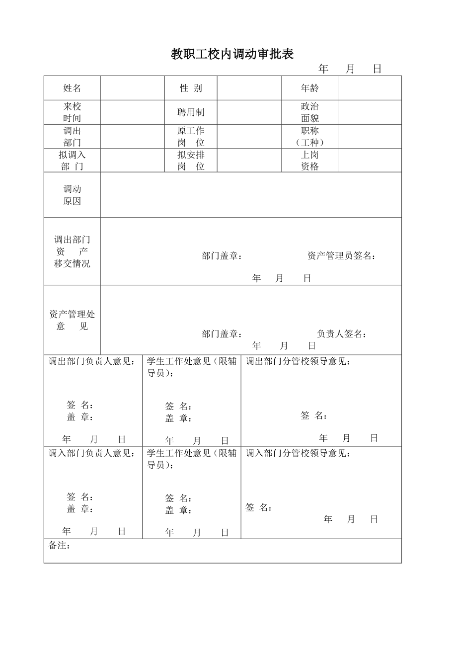 教职工校内调动审批表_第1页